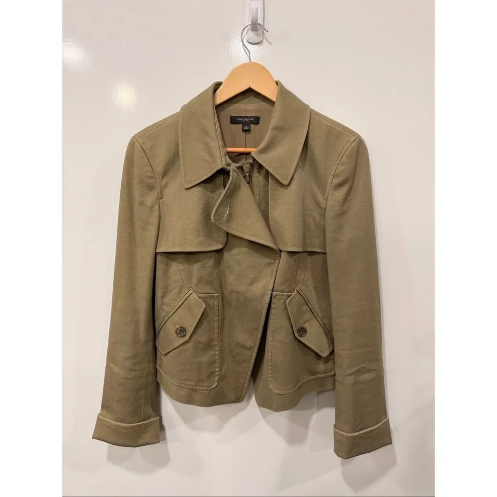 Ann Taylor Khaki Cotton Utility Crop‎ Jacket Size 8